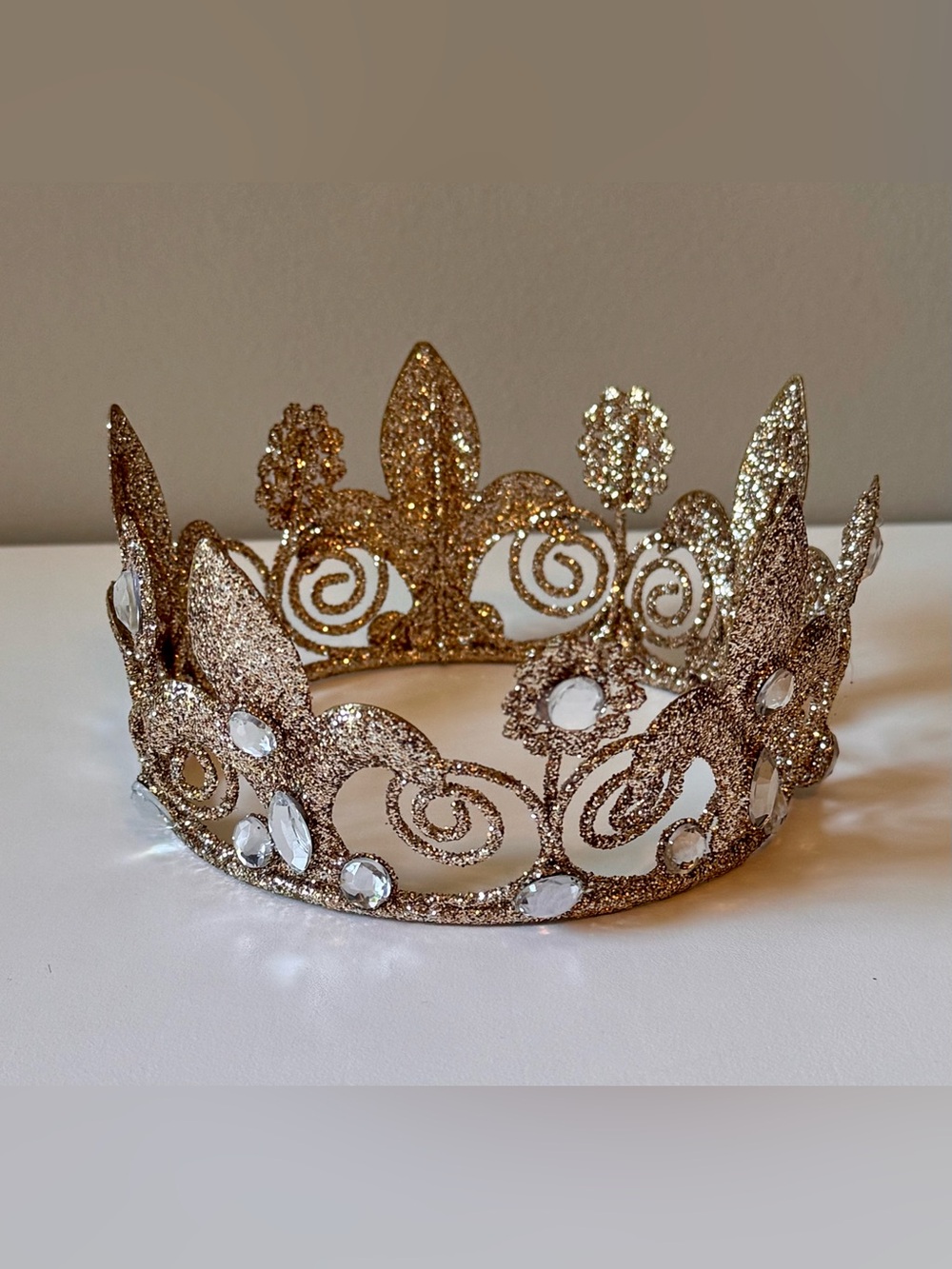 At Home Stores Gold Glitter Jeweled Crown Christmas Tree Decoration